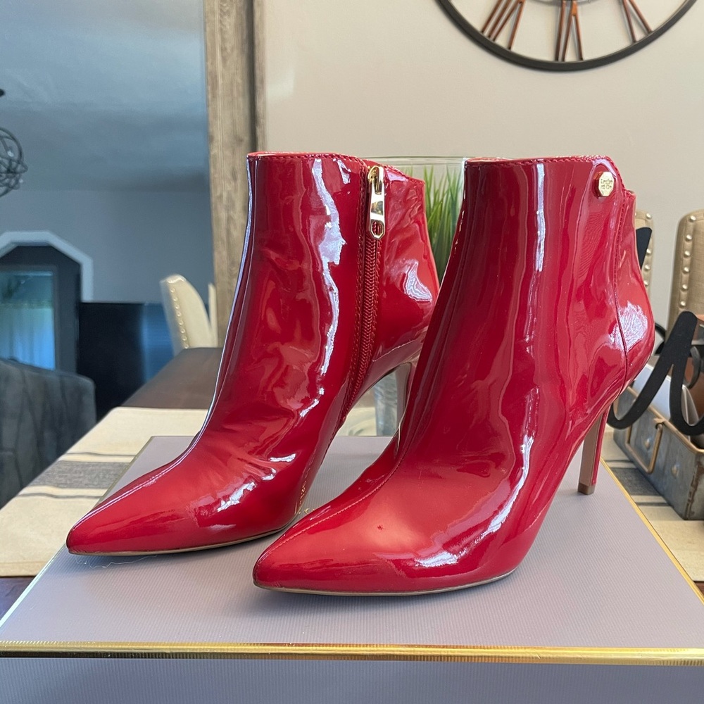 NIB red patent leather booties